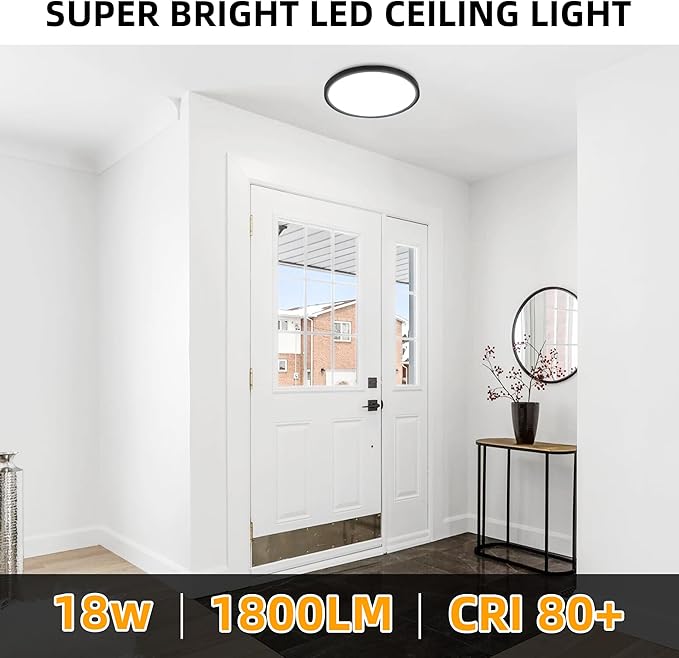Hlite 6pack 9 Inch Flush Mount LED Ceiling Light Fixture,18W 1800LM Super Slim Light Fixtures Ceiling Mount 3000K/4000K/5000K 3CCT Selectable,Ceiling Light Fixtures for Kitchen,Bedroom(Black)