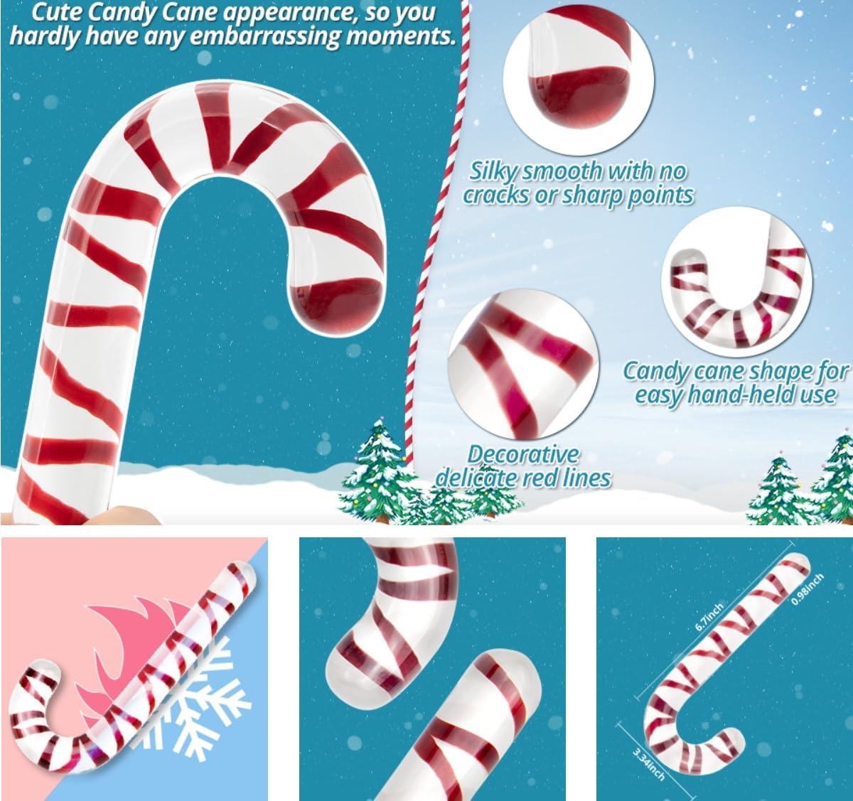 Glass Christmas Cane, Crystal Glass Candy Cane, Suitable for Christmas Tree Decoration DIY (17.5cm)