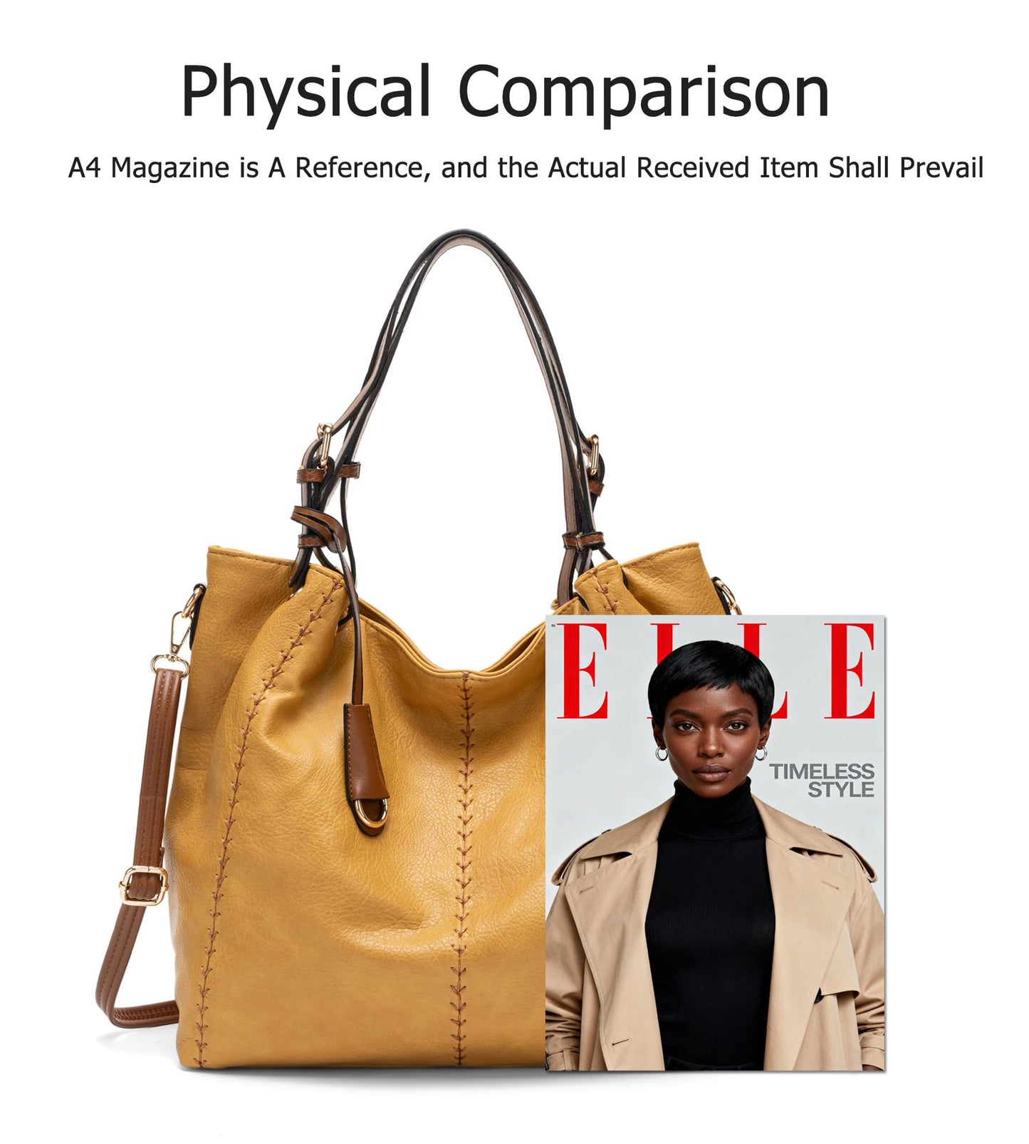 myfriday Casual Faux Leather Tote Hobo Bag for Women, Soft Shoulder Bag Crossbody Satchel Purse and Handbag (Yellow)