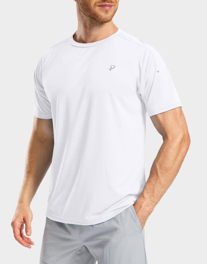 Pudolla Men's Workout Running T-Shirts Lightweight Quick Dry Athletic Gym Shirts for Men Short Sleeve Sport Tee Tops(White Large)