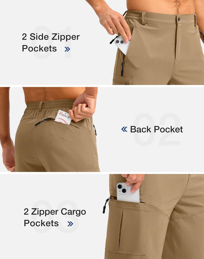 Pudolla Men's Hiking Shorts 11" Lightweight Cargo Work Shorts for Men Summer Travel Golf Casual Outdoor with 5 Pockets(Dark Khaki Large)