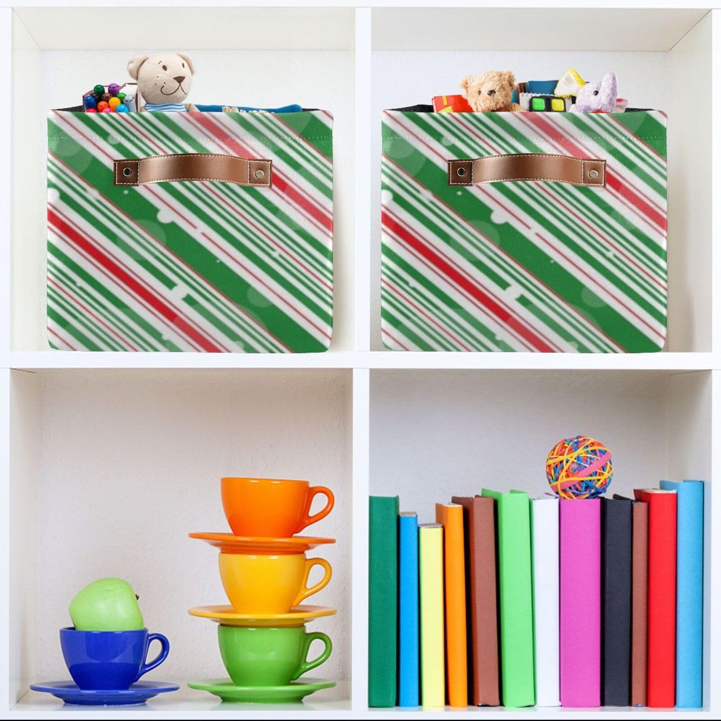 ZAZYXTJ Christmas Storage Basket for Shelves Foldable Open Storage Bin Waterproof PE Coating Closet Organizer with Handles for Home Office Nursery Kids Shelves Desks
