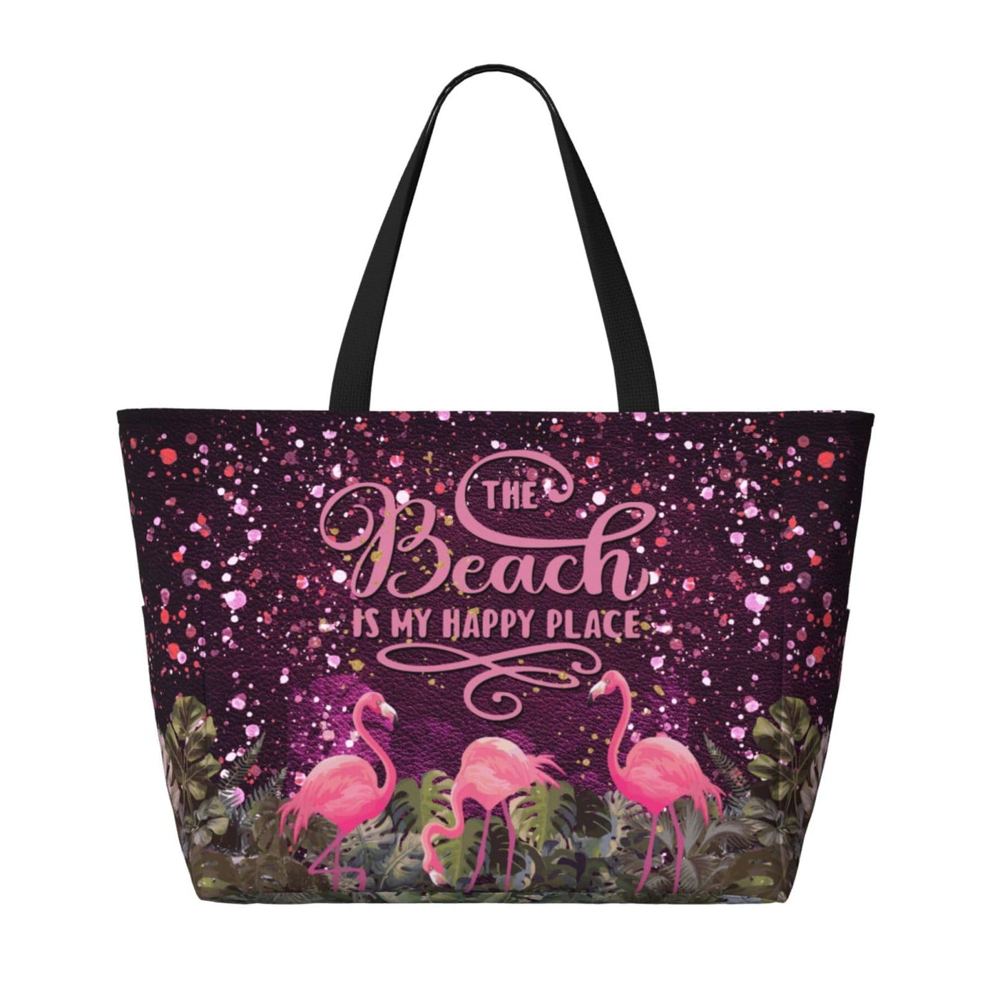Mvcpoci Beach Bags Waterproof Sandproof Beach Bags For Women, Leopard Flamingo Print Beach Tote For Trendy Vacation