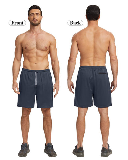 HOPLYNN 5 Pack Mens 2 in 1 Running Shorts with Liner, Quick Dry Workout Training Gym Athletic Sport Shorts with Pockets 2 Black 2 Gray 1 Blue Large
