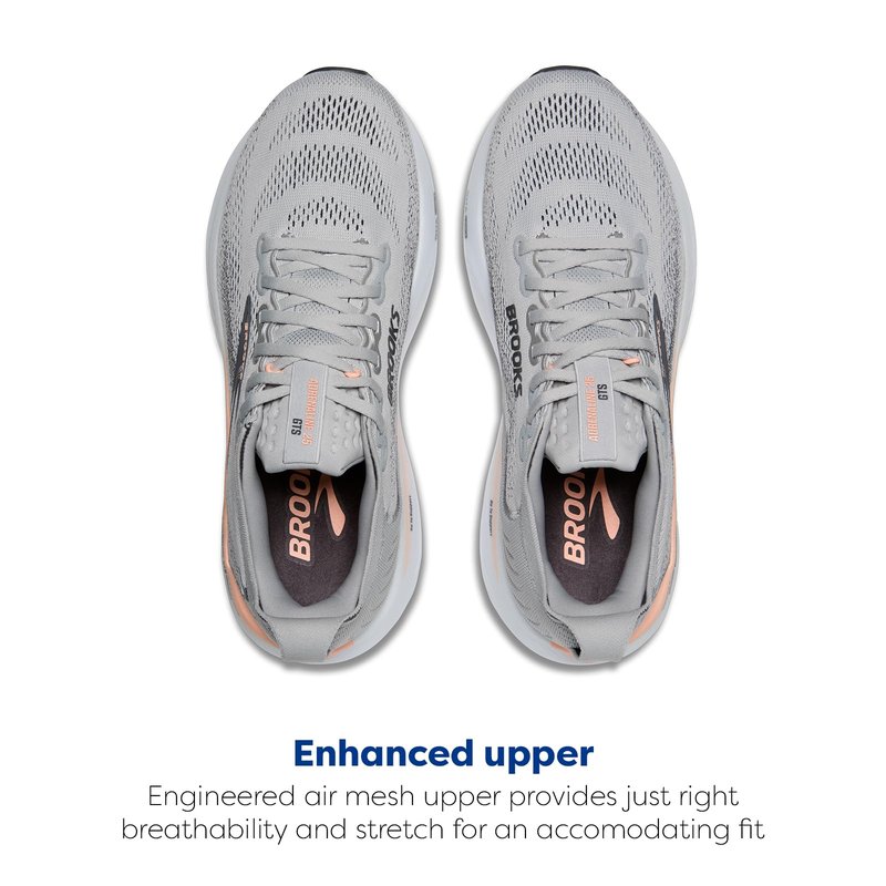 Brooks Women’s Adrenaline GTS 25 Supportive Running & Walking Shoe - Grey/Blackened Pearl/Coral - 9 Wide