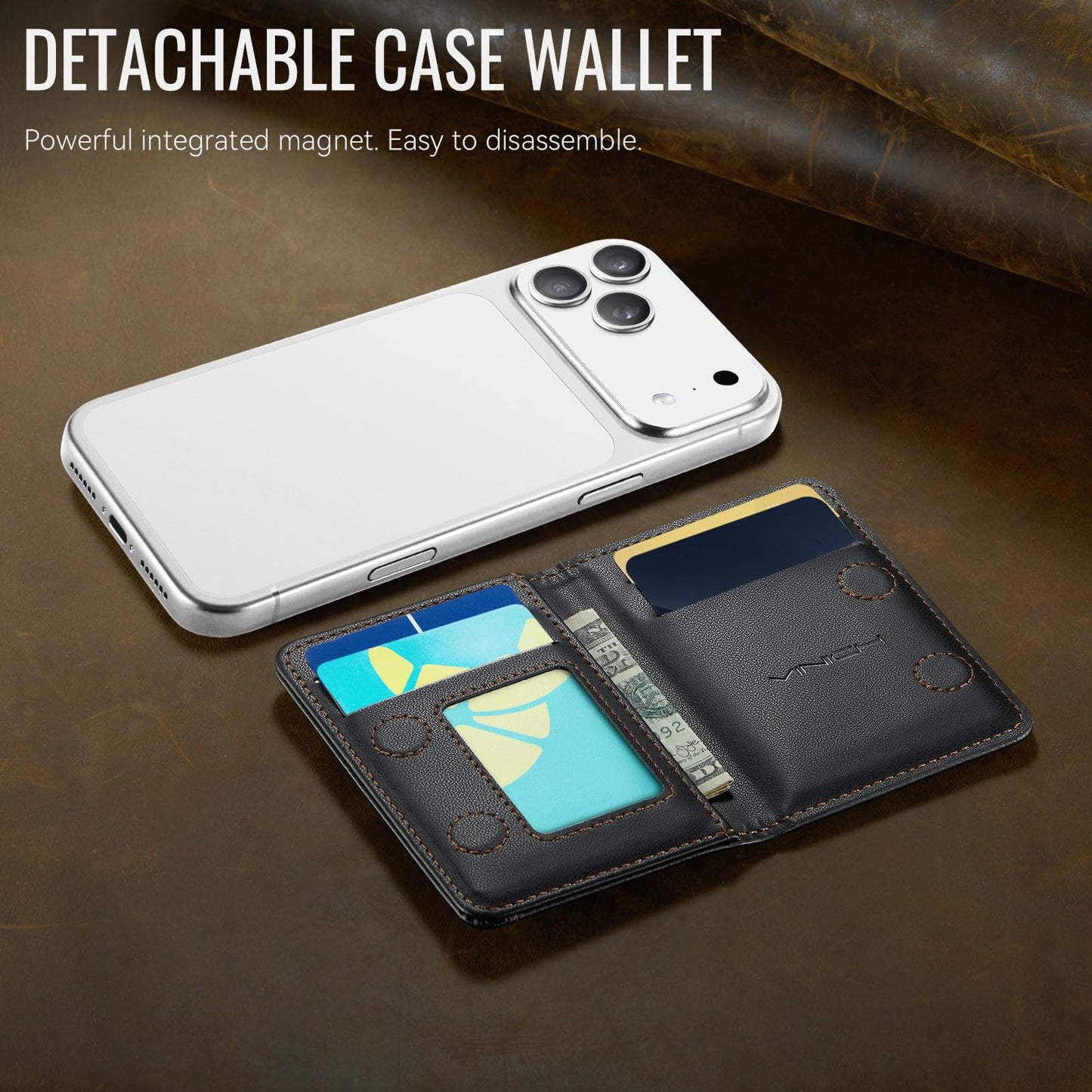 Vinich for MagSafe Wallet Magnetic RFID Blocking Card Holder Compatible with MagSafe Phones and Cases, Strong Magnet Minimalist Phone Wallet for iPhone 17/16/15/14/13/12/ Pro/Max/Plus, Black