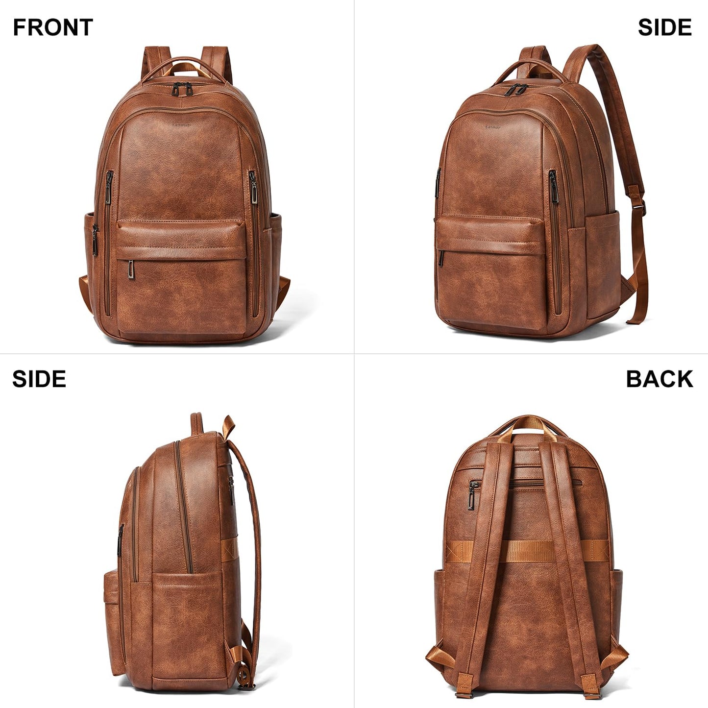 LATMAP 30L Backpack Purse for Women Men Laptop Backpack, Faux Leather Travel Work Backpack Teacher Bookbag fits 15.6" Laptop,Brown