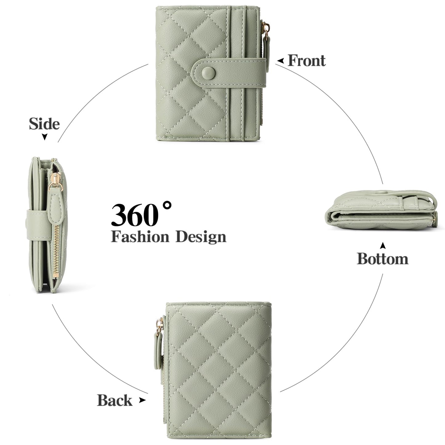 GAEKEAO Small Wallet for Women Slim Bifold Leather RFID Blocking Credit Card Holder Wallets Zipper Pocket Coin Purse with ID Window