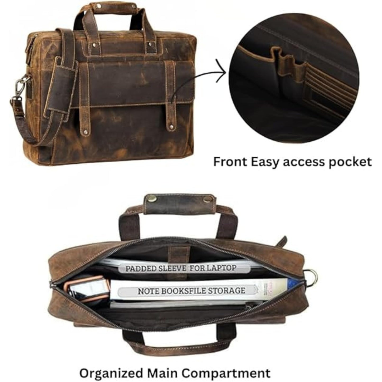 HULSH Genuine Leather briefcases for men 17 inches computer bag for mens | Laptop bag, Work bag, Business and Office Bag (Brown)