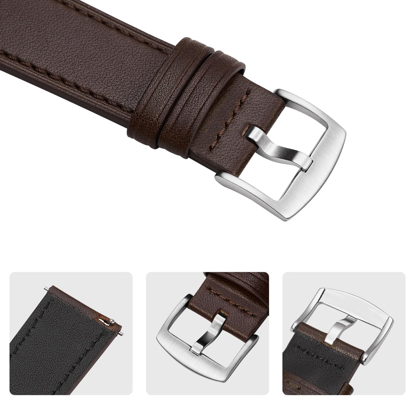 Afany Leather Watch Band 20mm, Quick Release Replacement Watch Strap, Dark Brown for Men Women