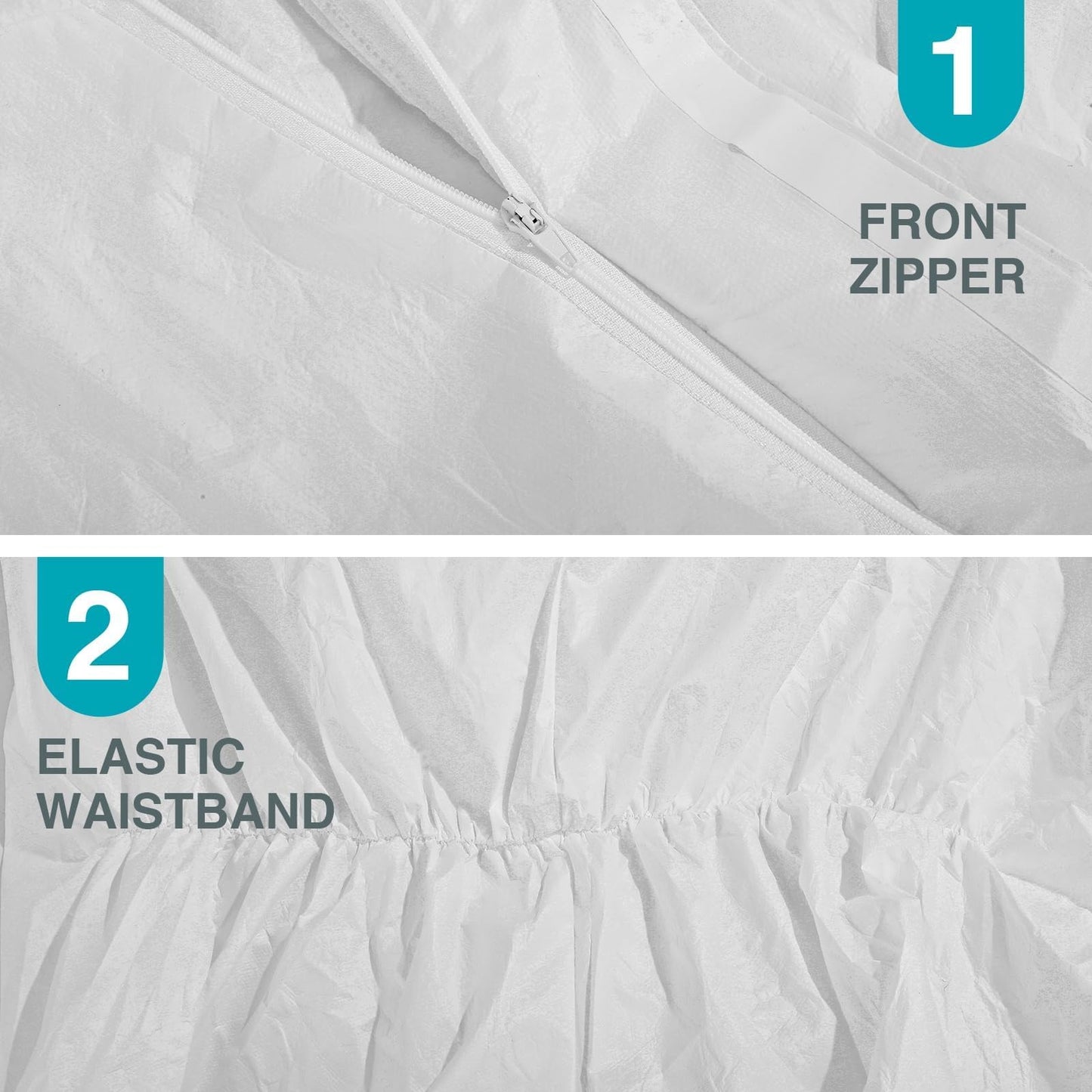 FURWEY Hazmat Suits 5 Pack Disposable Protective Coveralls, Heavy Duty Full Body Painters Suit for Men & Women with Elastic Wrists, Ankles and Hood, Available in 5 sizes-Large