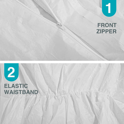 FURWEY Hazmat Suits 5 Pack Disposable Protective Coveralls, Heavy Duty Full Body Painters Suit for Men & Women with Elastic Wrists, Ankles and Hood, Available in 5 sizes-Large
