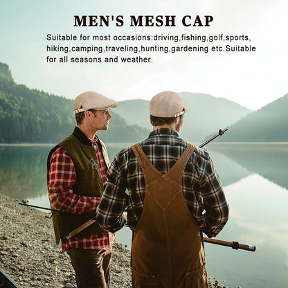 Xinveen Men's Mesh Cap Breathable Summer Newsboy Hat Adjustable Beret Ivy Cap Irish Cabbie Driving Hunting Hats