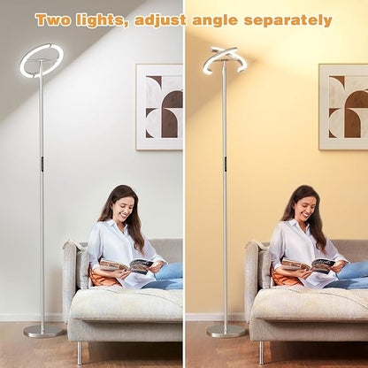 Floor Lamps for Living Room, 40W/2400LM LED Floor Lamp with Touch & Remote Control, 70" Tall Standing Lamp Stepless Dimmable, Modern Torchiere Corner Lamp for Bedroom, Office - Silver Grey