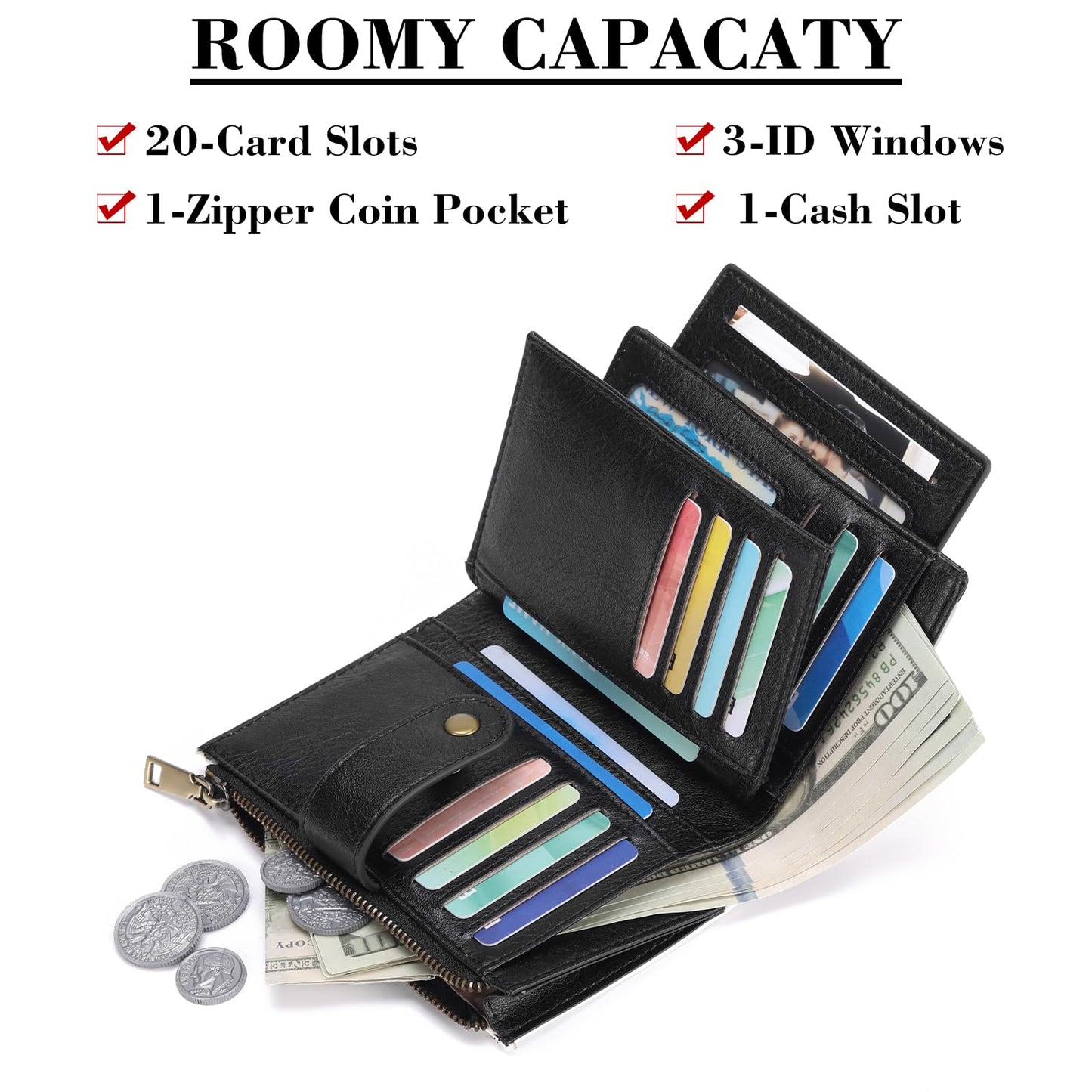SENDEFN Small Wallets for Women Leather Bifold Compact RFID Blocking with ID Window