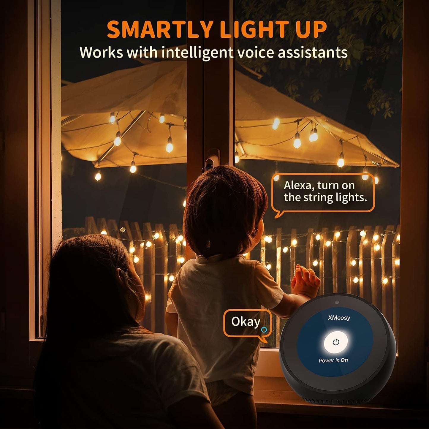 XMCOSY+ Smart Outdoor String Lights, 75Ft G40 Globe Patio Lights with 34 Dimmable LED Bulbs, WiFi & APP Control, Work with Alexa, Extendable Waterproof LED String Lights for Outside, Porch, Backyard