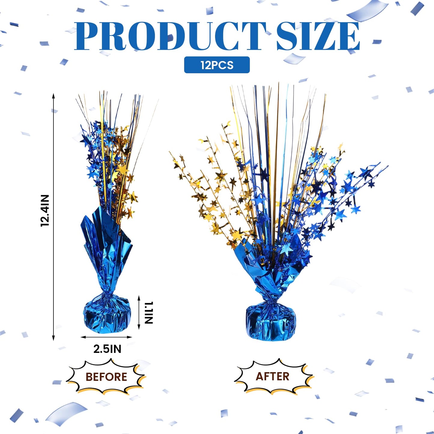 12 Pack Metallic Foil Spray Star Centerpieces for Tables, Blue and Gold Party Decorations for Wedding Birthday Baby Shower Bachelorette Retirement New Years Party Table Decorations