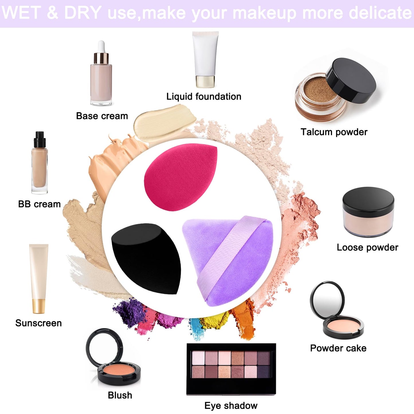 6+6 Professional Makeup Sponge Set,2.76 inch Portable Soft Sponge Setting Face Puffs,Multicolor Makeup Blending Sponge Cosmetic Applicator for Loose Powder,Liquid,Facial Makeup Tools（Pink)