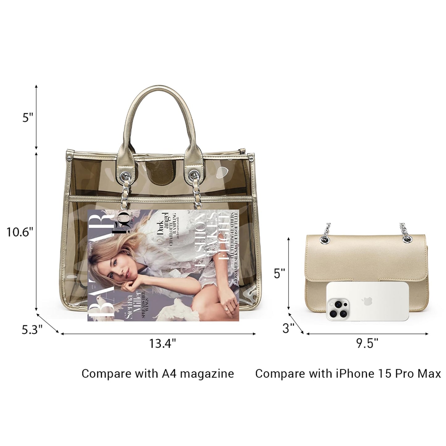 BTF BE TOP FASHION Women Clear Tote Bag for Stadium Events Clear Purse 2 in 1 Crossbody Shoulder Work Bag