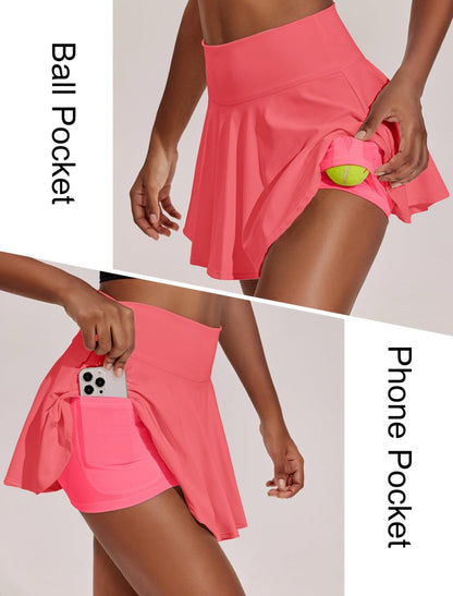 PINSPARK Golf Skirts for Women Tummy Control Tennis Skort with Shorts Underneath Pleated Athletic Skirt, Gloss Pink Large