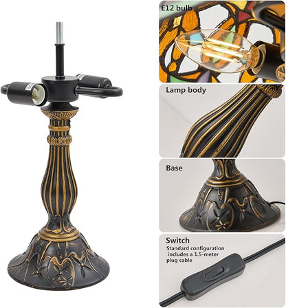 Tiffany Style Table Lamp, 12 Inch Stained Glass Lamp, Antique Table Lamp, Bedside Lamp, for Nightstand Bedroom Living Room Home Office, Include LED Bulb