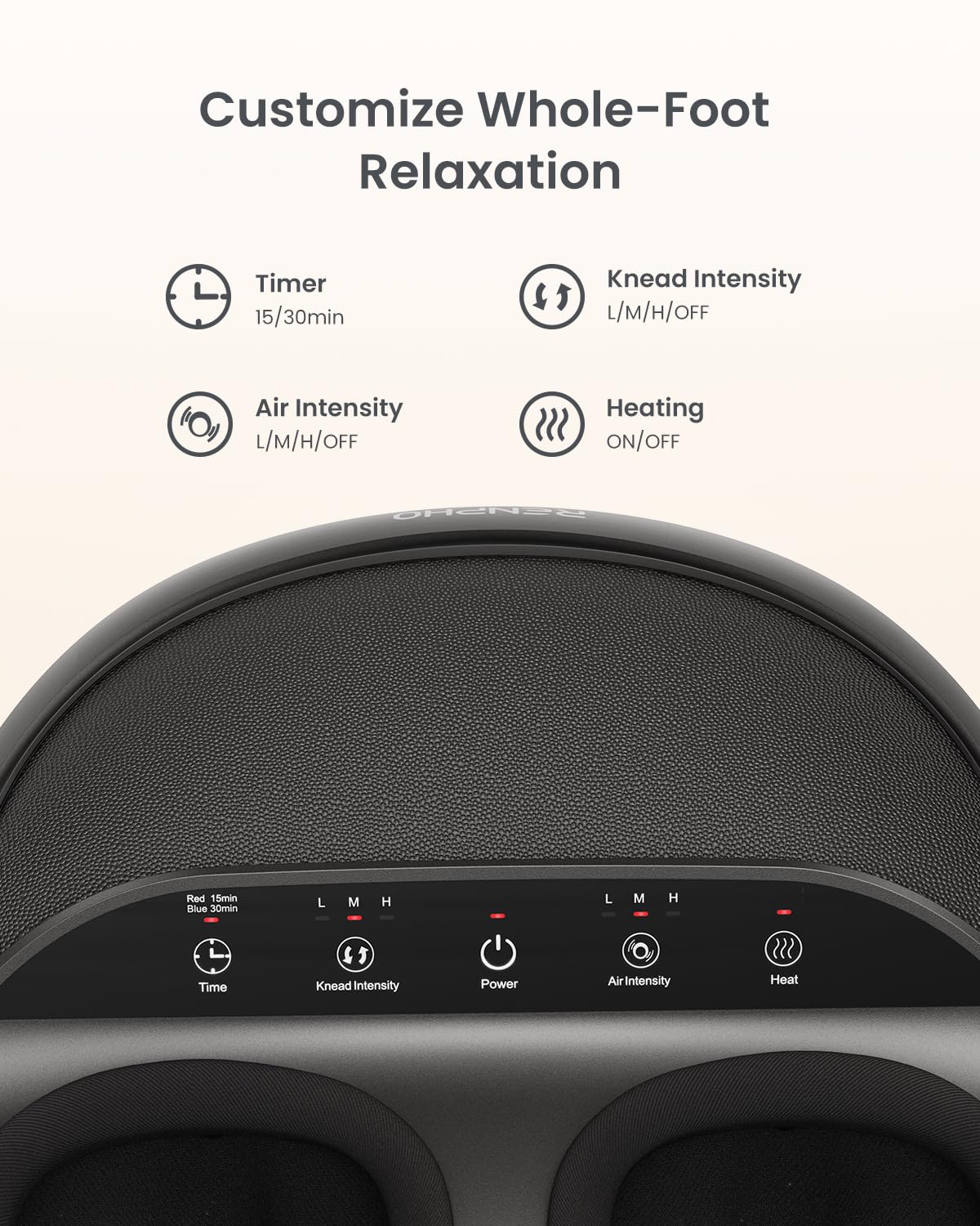 RENPHO Foot Massager Machine [2026 Upgraded], Shiatsu Foot Massager with Heat, True Full Foot Massage, Deep Kneading Plantar Fasciitis Massager for Women Mom Men Dad, Fits Up to Size 13
