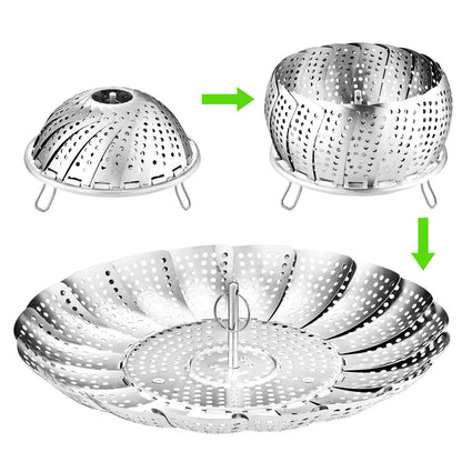 Vegetable Steamer Basket for Cooking, Stainless Steel Veggie Fish Food Steamer Basket, Folding Expandable Steamers to Fit Various Size Pot