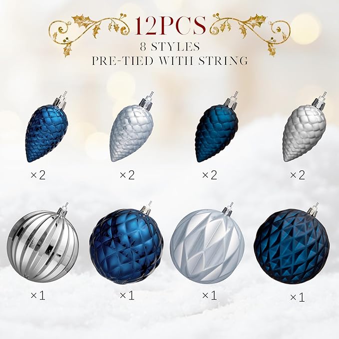JORNOY Christmas Tree Ornaments, 4inch/100mm Shatterproof Ornaments for Christmas Tree Set - Large Plastic Decorative Hanging Balls Ornaments for Xmas Tree Decorations Party, 12ct (Earth Tone)