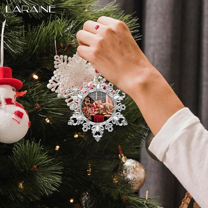 Laraine Christmas Tree Ornaments – Decorative Hanging 2025 Holiday Keepsake Gift Snowflake Pendant with 2” Photo Frame Insert for Picture of Pet (Snowflake Gift Set (2025))