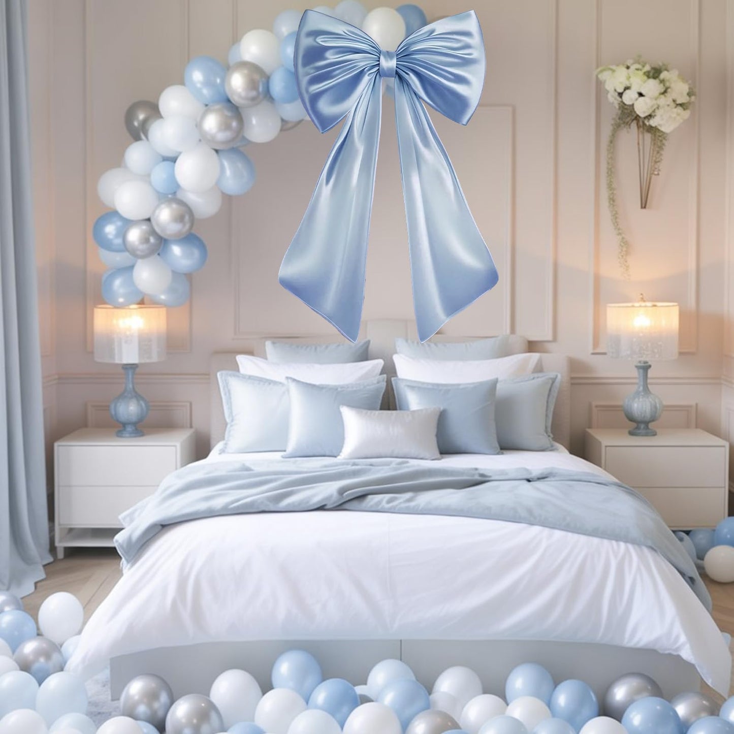 Froova Big Blue Bow Room Decor 40x24 in Large Baby Blue Coquette Decorations for Party, Giant Ribbon Tie as Something Blue for the Bride on Wedding Backdrop Wall Decor (Internal Stability Layer)