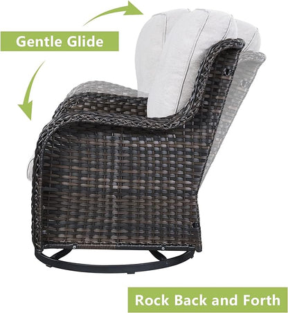 Rilyson Wicker Patio Furniture Set - 5 Piece Rattan Outdoor Sectional Conversation Sets with 2 Rocking Swivel Chairs,2 Ottomans and 1 Loveseat for Porch Deck Garden(Brown/Beige)