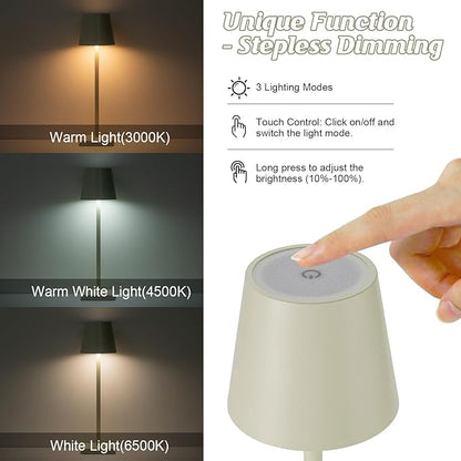 HASUN 2 Pack Cordless Table Lamp, Portable LED Desk Lamp, 5200mAh Battery Operated Lights, 3 Color Stepless Dimming Up, Night Light for Bedroom/Date/Bars/Cafe/Camping (Cream 2Pack)