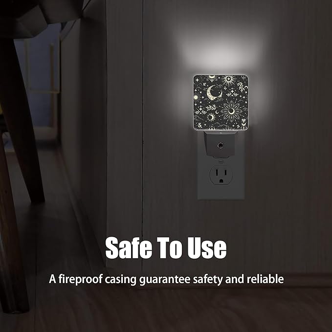 Stars Moon Black Sky Night Light Plug in Wall Lamp Smart Dusk to Dawn Sensor for Home Decorative, Kids Room Bedroom Bathroom Kitchen Hallway Gifts