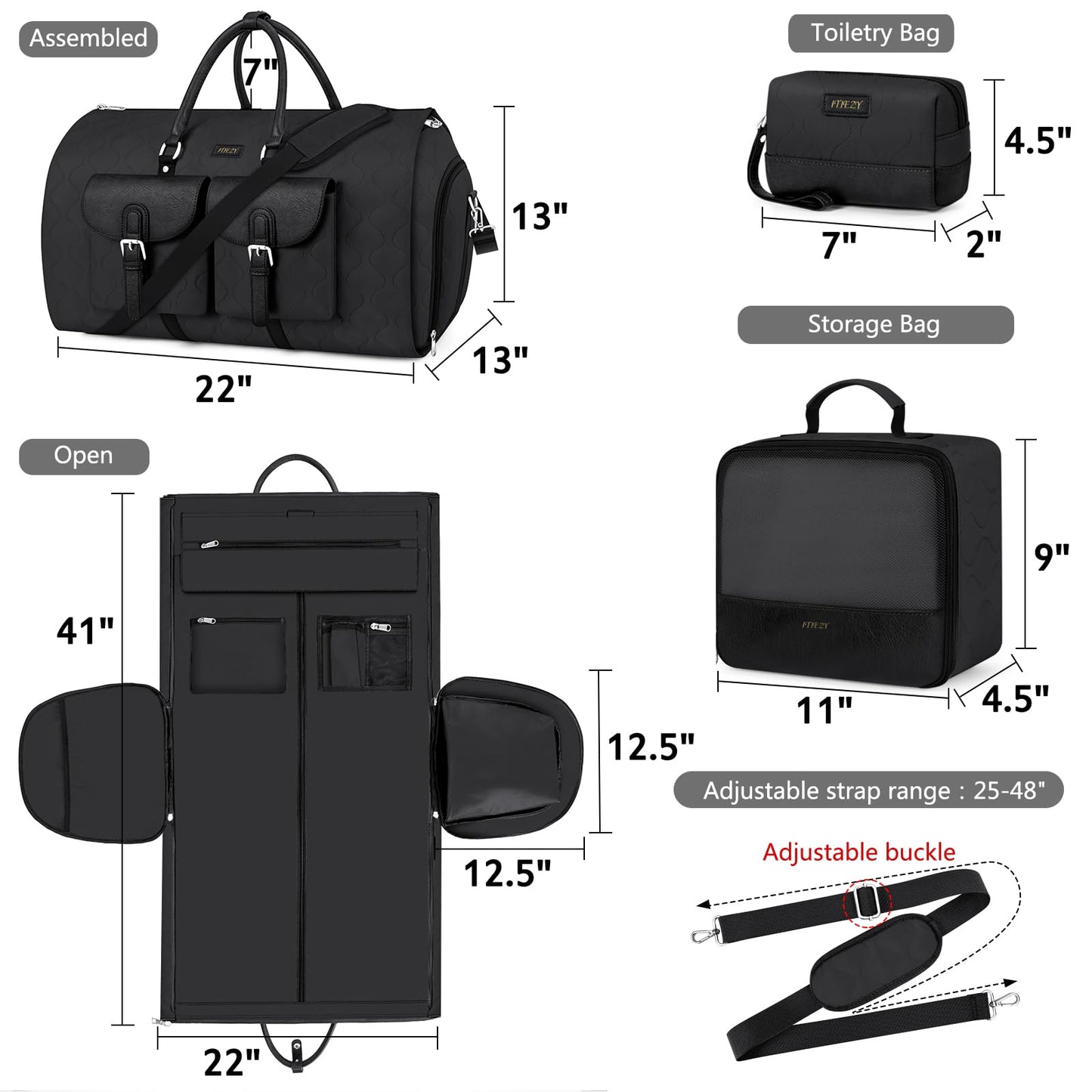 Garment Duffel Bag for Travel - ITIEZY Convertible Carry on Garment Duffel Travel Bag for Women Men Large Weekender Bag with Shoes Pouch 2 in 1 Hanging Suit Travel Duffel Bag 3pcs Set
