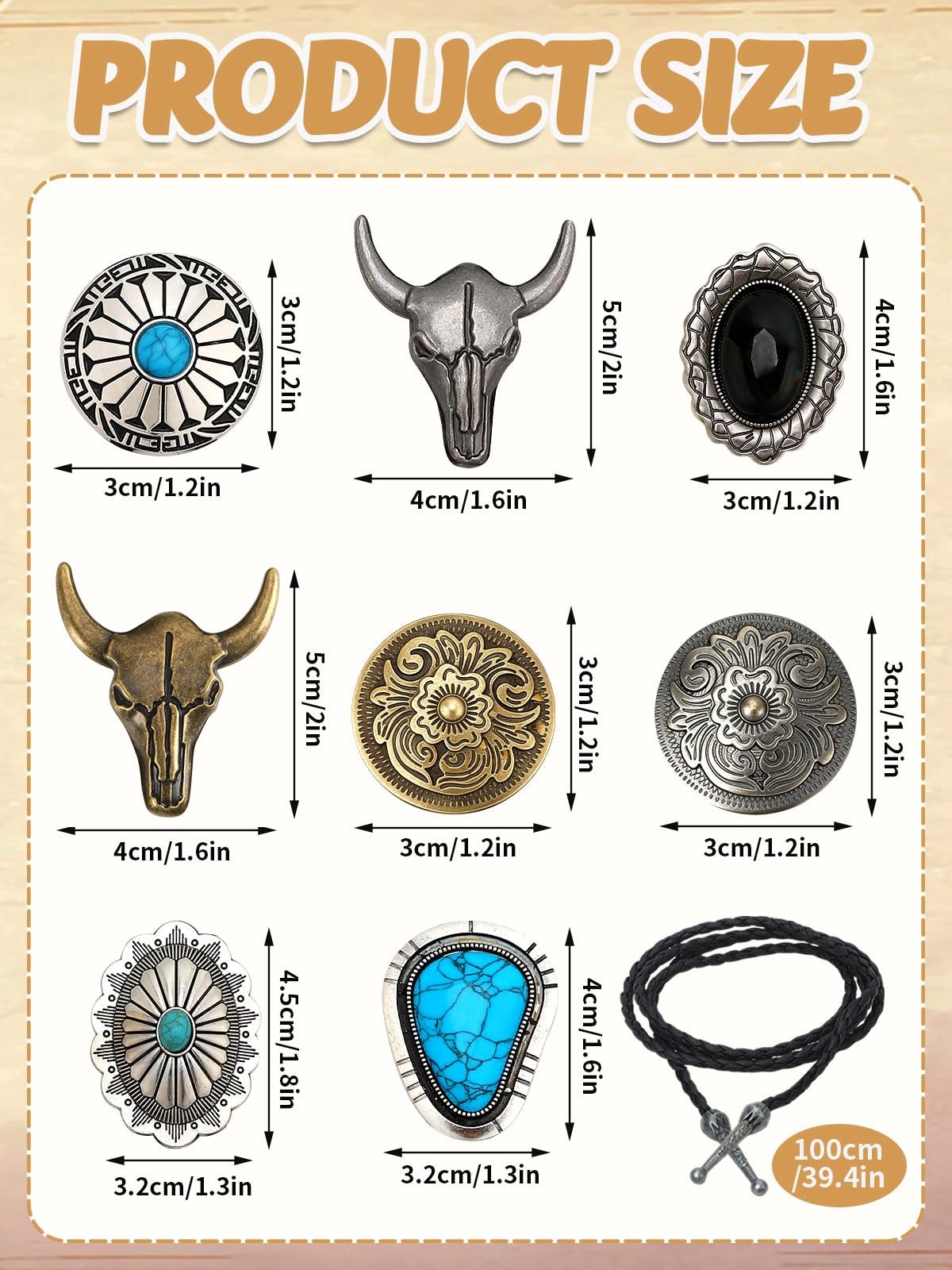 BOARDFEB 8 Piece Vintage Bolo Tie Set Adjustable Bolo Ties Western Leather Necktie Adjustable Costume Accessories Cowboy Cowgirl Gift for Weddings Retro Party Supplies