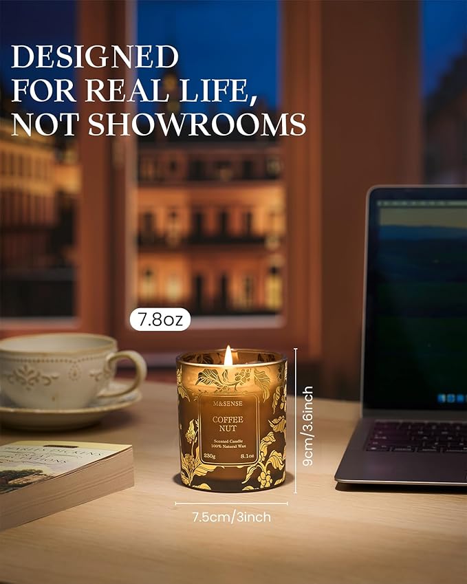 M&SENSE Coffee Candles,CoffeeNut Naturally Scented Candles,Vegan Soy,8.1oz 42-Hour Long Burning Time,Relax Home Fragrance Calm for Office Home Bathtub,Fall Winter Thanksgiving Christmas Gifts