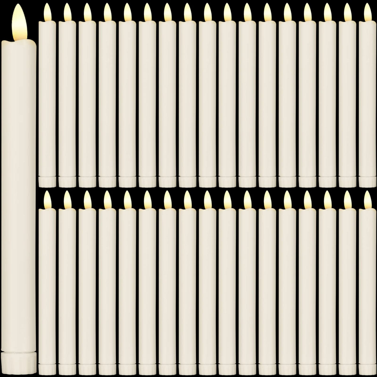 Reginary 36 Pieces Flameless Taper Candles 10 Inch Battery Operated LED Taper Flameless LED Candlesticks Flickering Window Candles for Christmas Home Wedding Decor(Ivory)