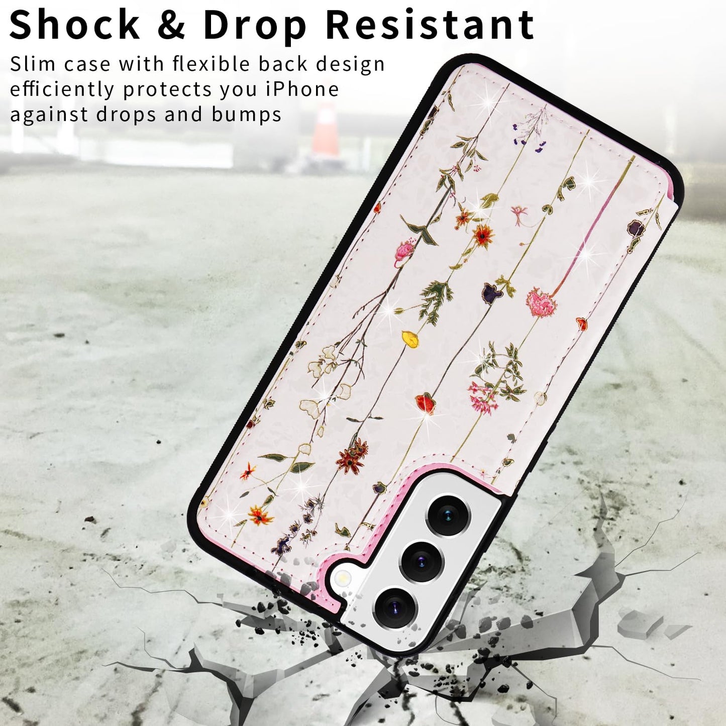UEEBAI Wallet Case for Samsung Galaxy S22 5G with Card Holders, PU Leather Cover Kickstand RFID Blocking Double Magnetic Clasp Rilievo Flower Shockproof Flip Case for Women Girls - Tree Vine