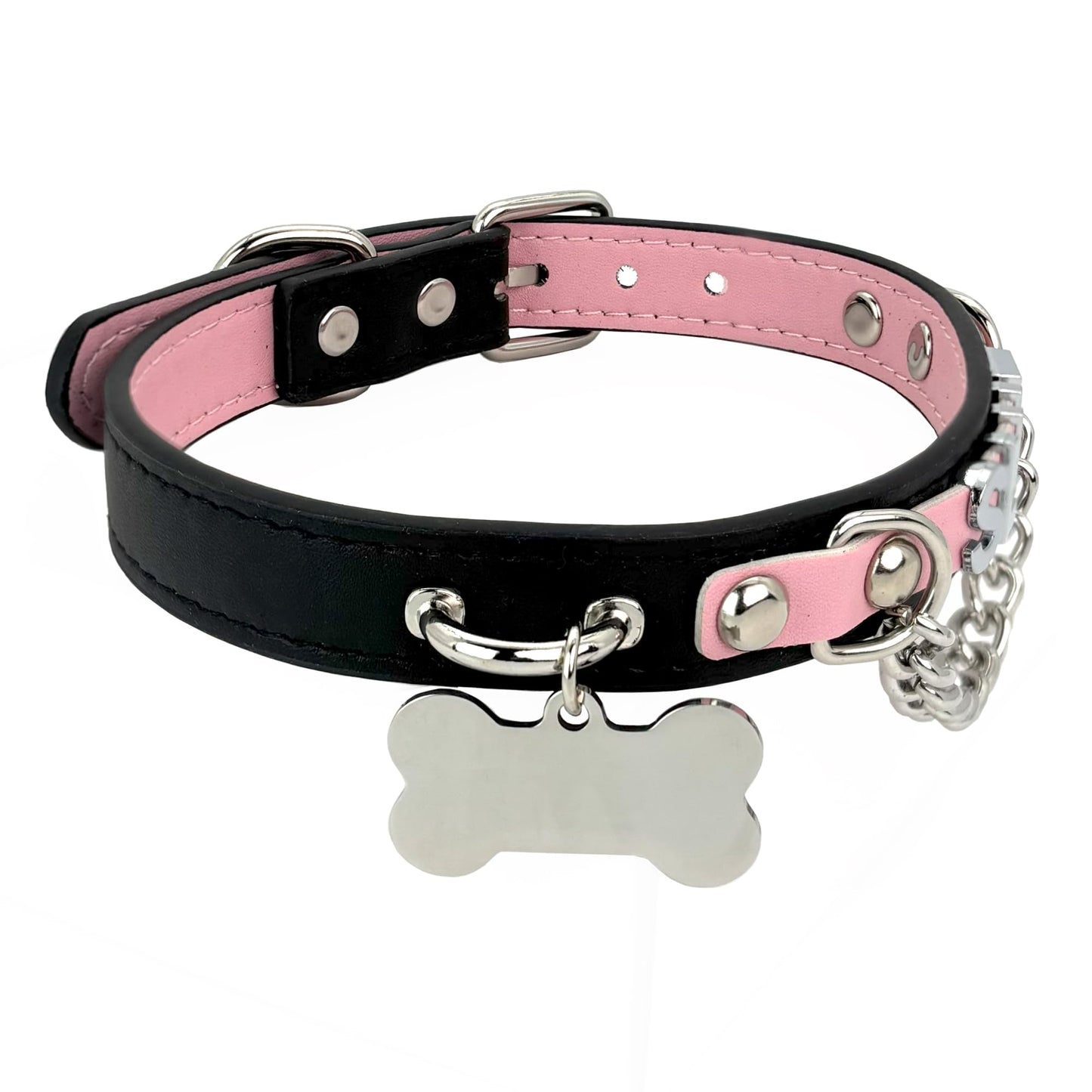 EverGlimp Leather Choker Collar Necklace For Women,Cute Skull Gothic Punk Rock Choker Necklace Collars (BONE-PUPPY, PINK)