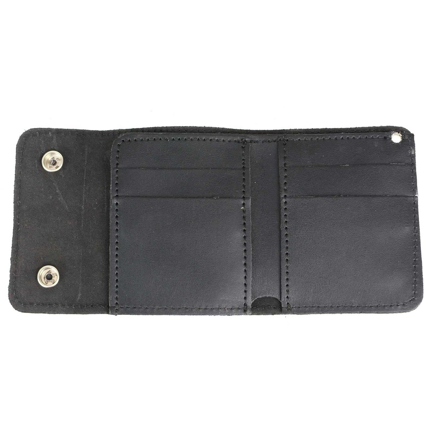 Milwaukee Leather MLW7821 Men's 4” Leather Biker Tri-Fold Wallet w/Buffalo Nickel Snaps Wallet w/Anti-Theft Stainless Steel Chain - One Size