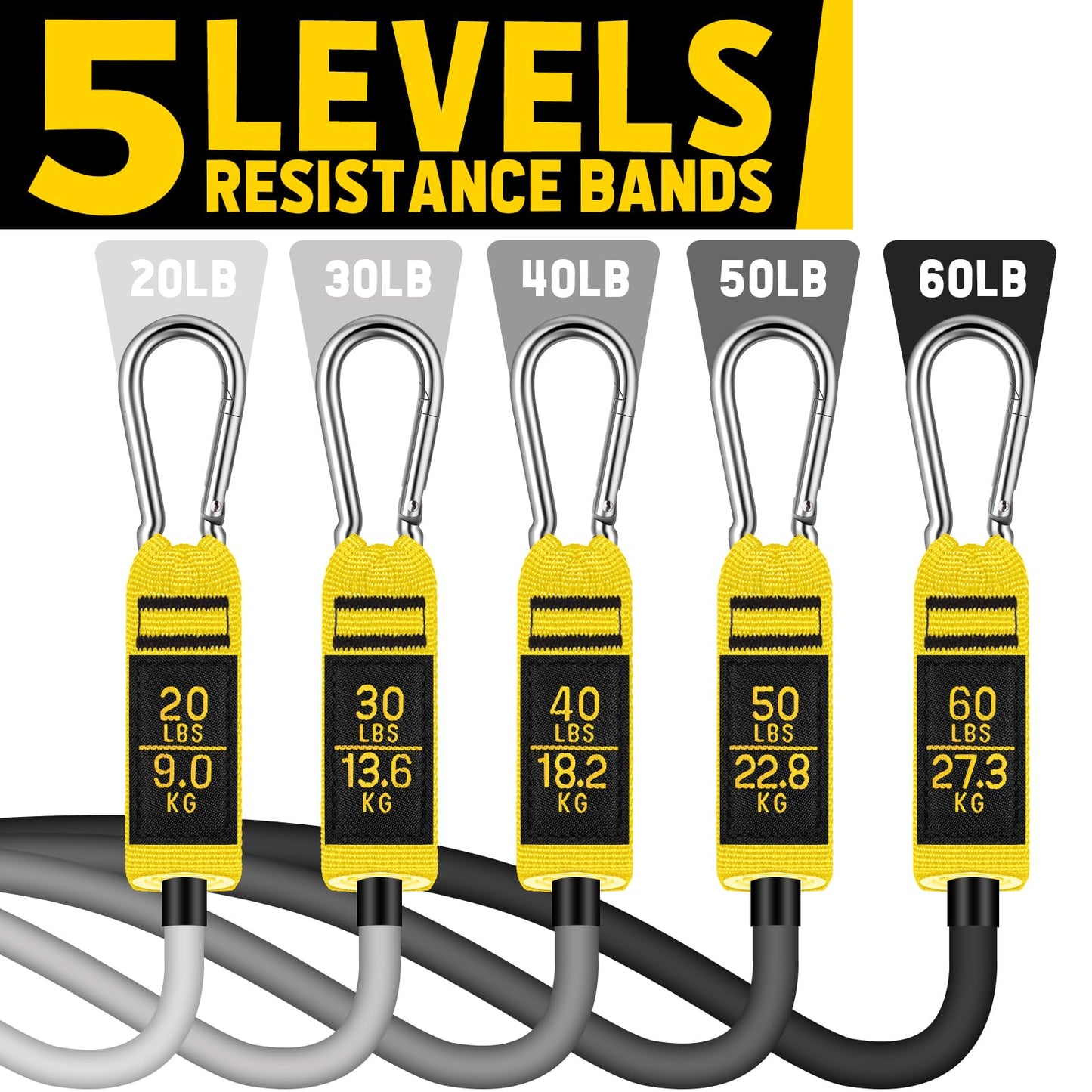 WALITO Resistance Bands Set - Exercise Bands with Handles, Door Anchor, Legs Ankle Straps, for Heavy Resistance Training, Physical Therapy, Muscle Training, Yoga, Home Workouts, Gym