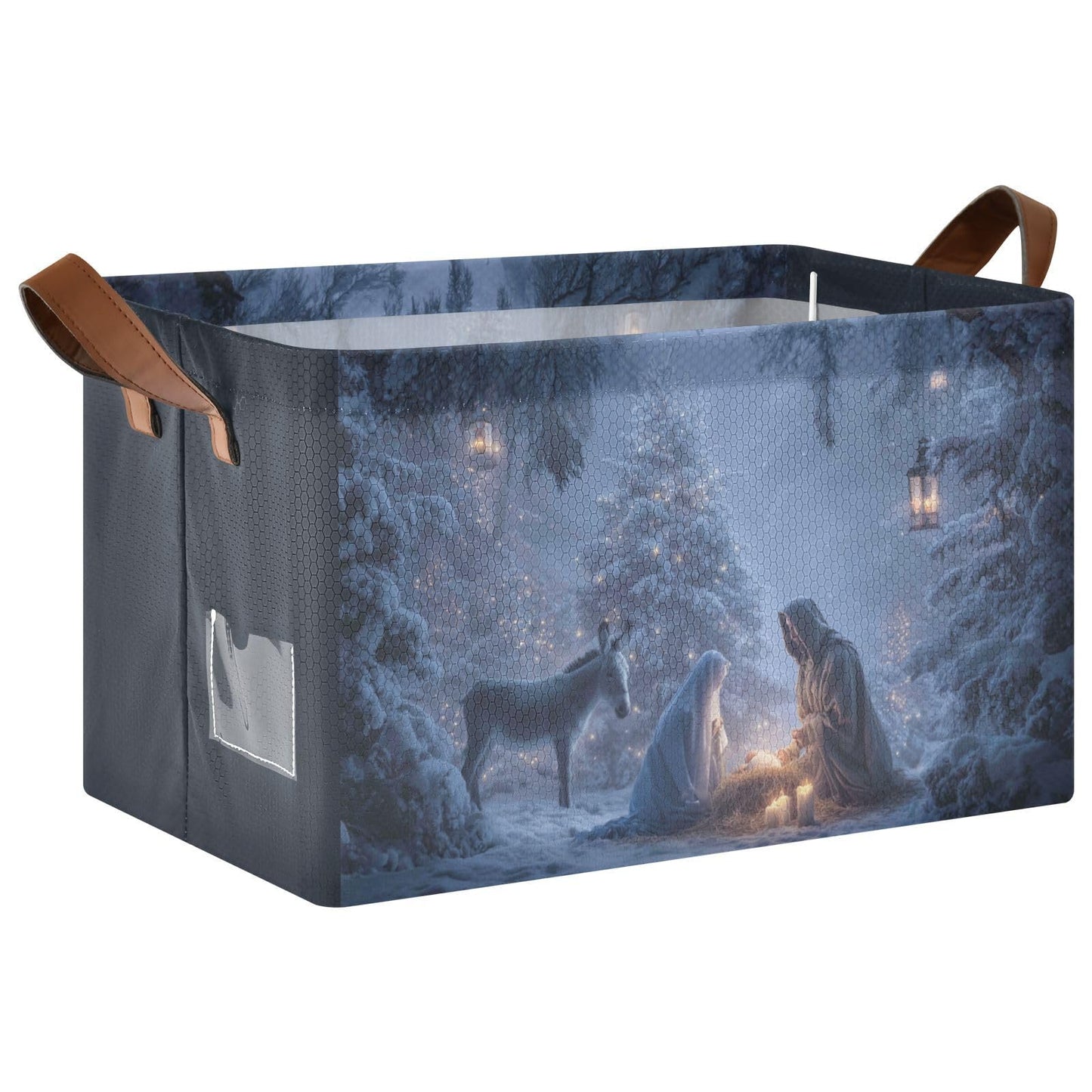 Christmas Nativity Scene Storage Basket Foldable Cube Storage Bins with Handles&Label Waterproof Collapsible Organizer Box Bin Large Rectangle Decorative Baskets for Shelves Home Room Laundry Indoor