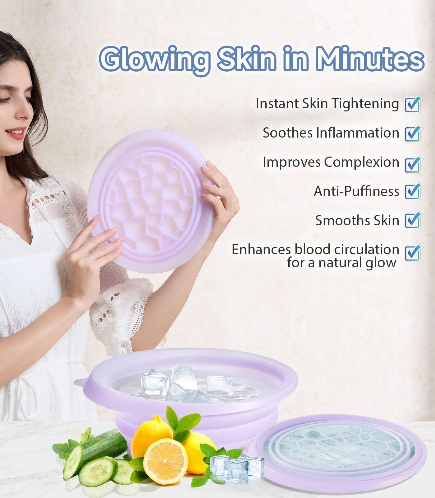 Face Bowl for Ice with Built-in Ice Tray – Collapsible Silicone Facial Ice Bath Bowl for Cold Plunge Therapy, Skin Tightening & Acne Relief – Portable Spa Tool for Home & Travel(Black)