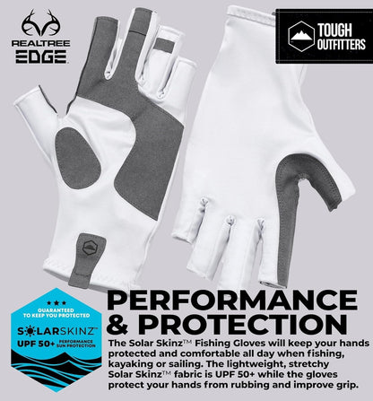 Tough Outdoors Fingerless Fishing Gloves - UPF 50+ UV Gloves - Reinforced Grip for Kayaking & Rowing - Fishing Accessories - White - L/XL