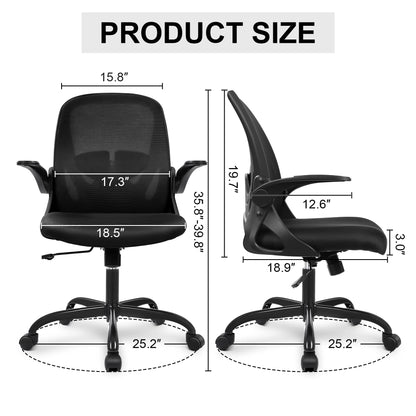 Primy Office Chair Ergonomic Desk Chair with Flip up Armrests Swivel Breathable Desk Mesh Computer Chair with Adjustable Lumbar Support and Height for Conference Room (Black)