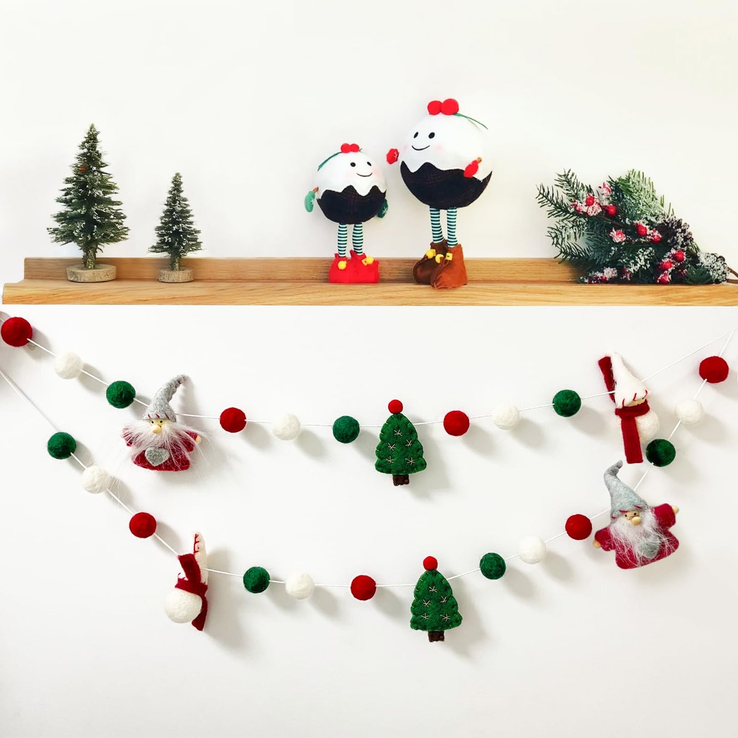 Christmas Felt Ball Garland Wool Felt Snowman Xmas Tree Santa Claus Banner Pom Pom Garland Bunting Holiday Party Decorations Clearance for Home Fireplace Windows Indoor Outdoor Christmas Decor- 6.56Ft