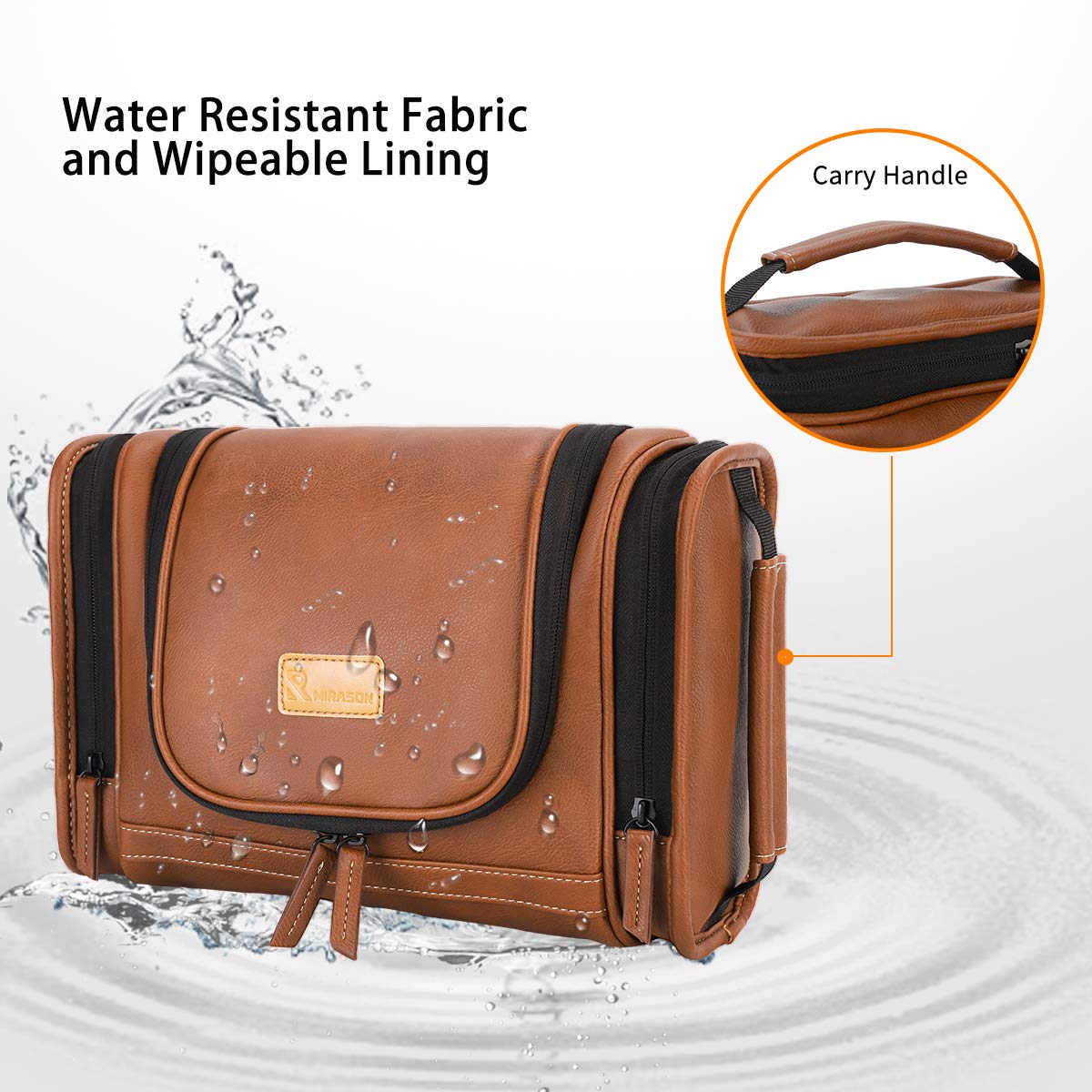 MIRASON Travel Toiletry Bag, Hanging Toiletry Bag for Men, Leather Travel Shower Bag for Toiletries Dopp Kit Bathroom Bag with Metal Hook, Gift for Men (Brown)