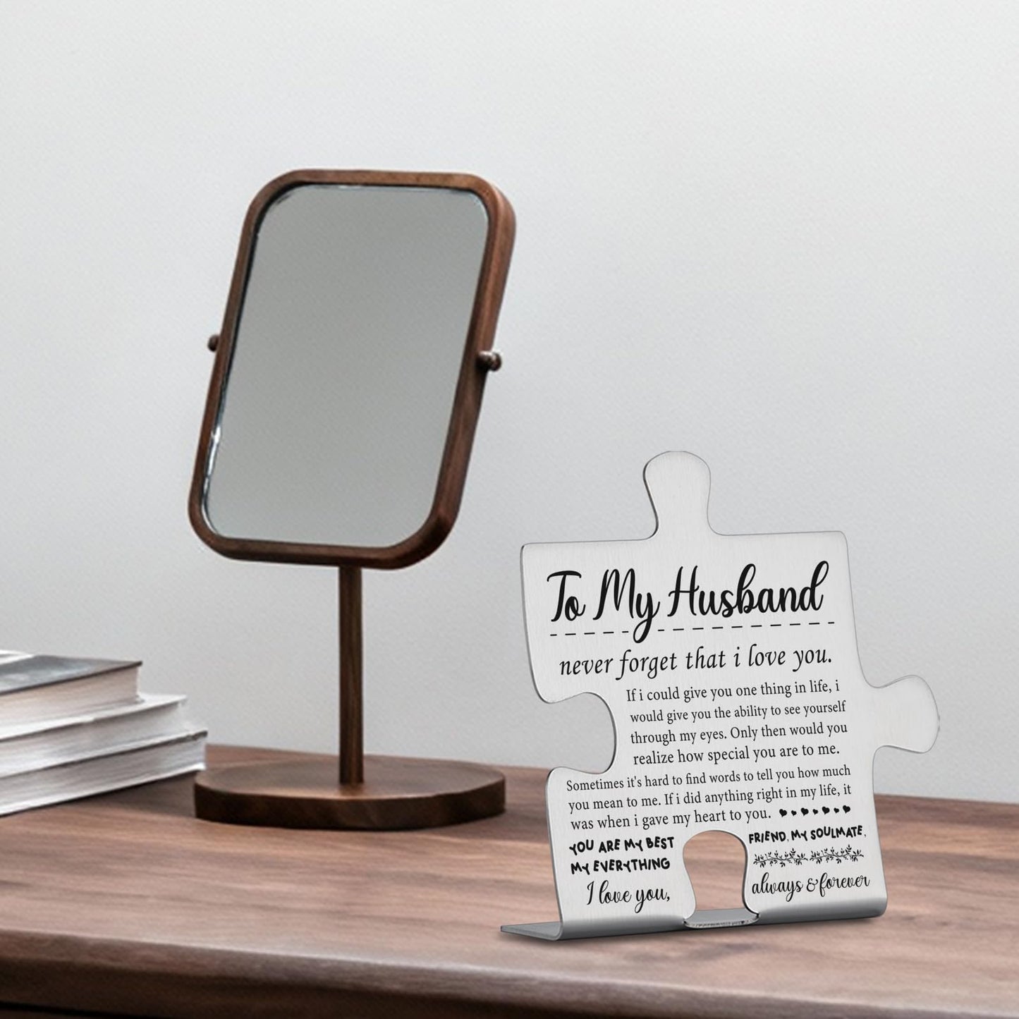 To My Husband Puzzle Plaque from Wife, Husband Christmas Wedding Anniversary Valentine’s Day Birthday Gifts from Wife Ornament Decor Stainless Steel Puzzle Piece Decorative Signs Plaques YPP1