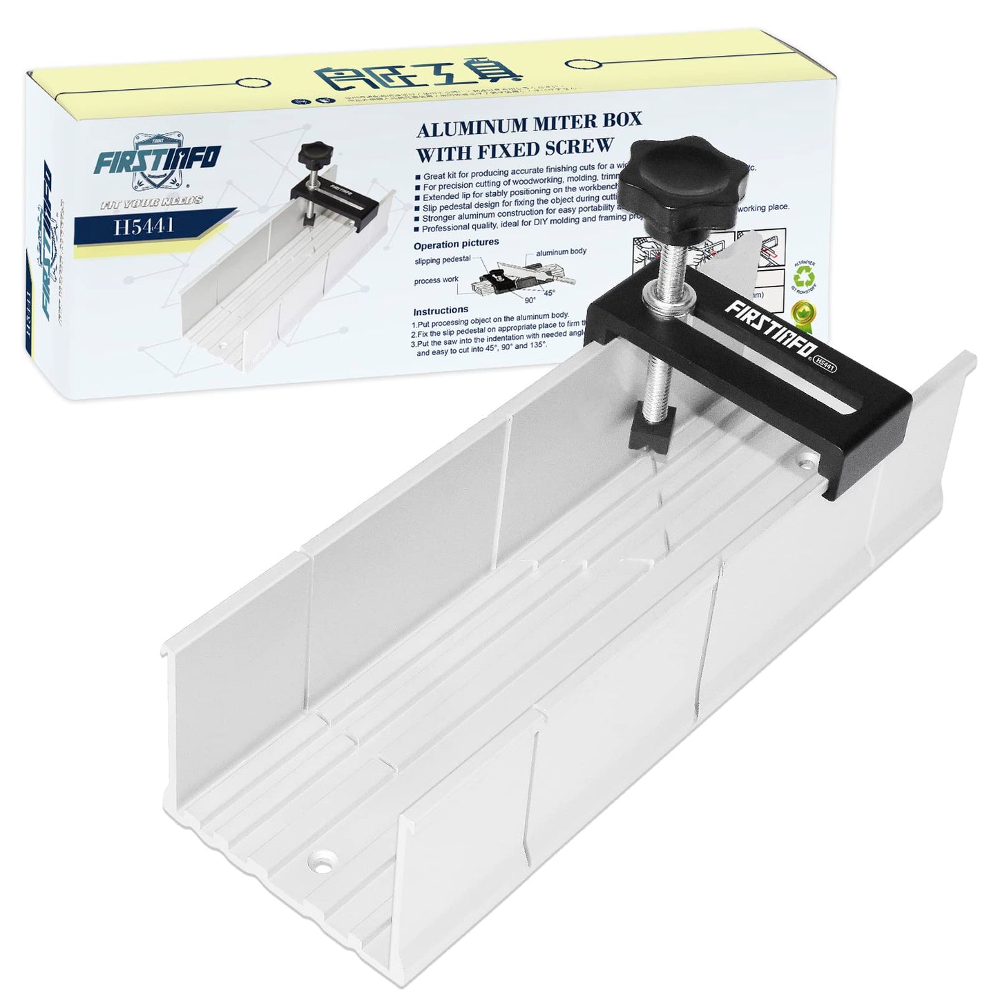 FIRSTINFO H5441 Metal Aluminum Miter Box 9.8 Inch Mitre Box for Manual Saw for Hand Saw 3 Cutting Angles with Fixable Screw