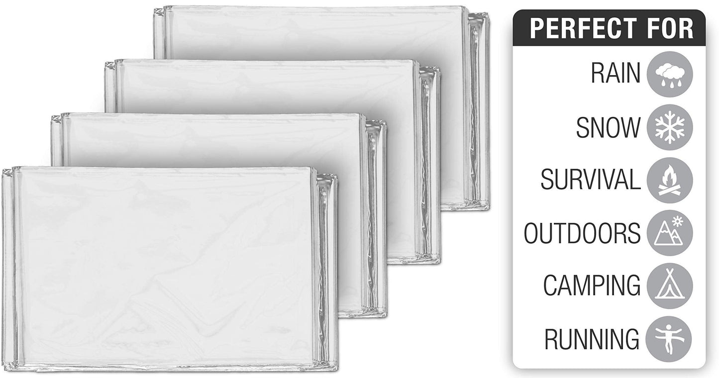 Swiss Safe 10 Pack Mylar Emergency Blankets for Survival - Compact & Insulated for Cold Weather - Designed for NASA, Outdoor, Running, Camping, Survival, First Aid Car Kit - Silver, 10 Pack